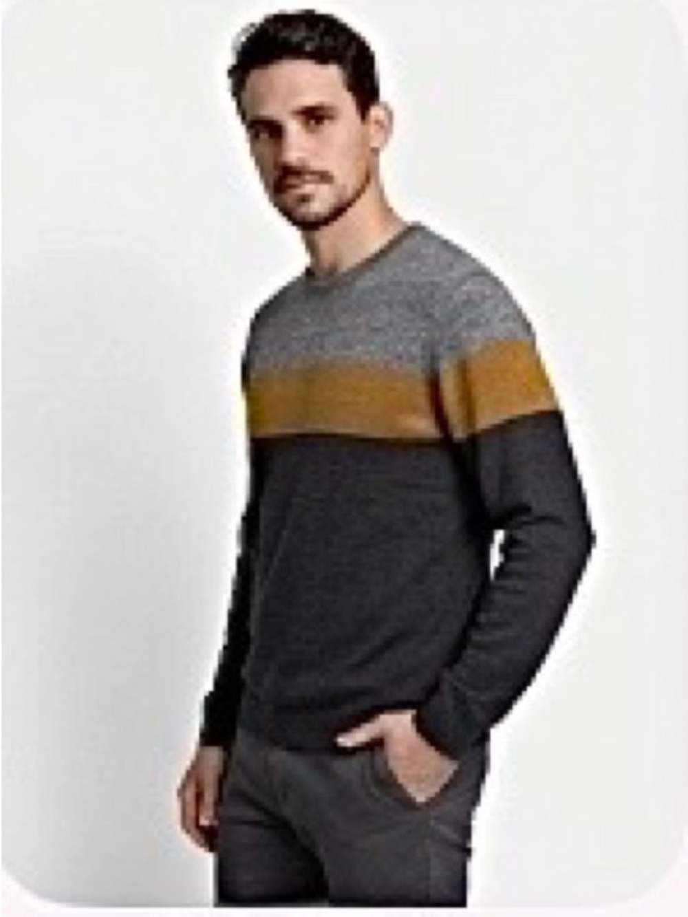 APT. 9 Sweater Seriously Soft Crewneck Long Sleeve Charcoal Caramel Grey Men L